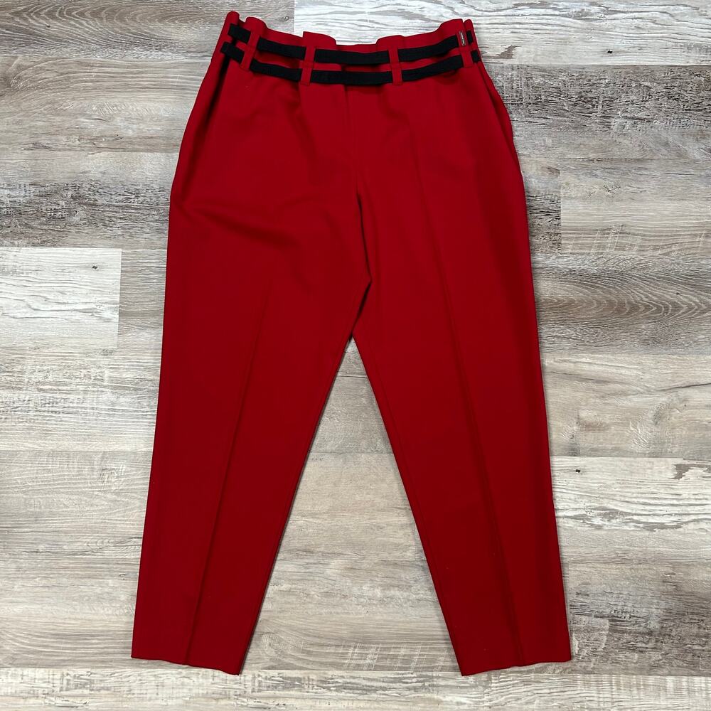 Paola Frani Red High Waisted Trousers Wool Blend Italy Size 10